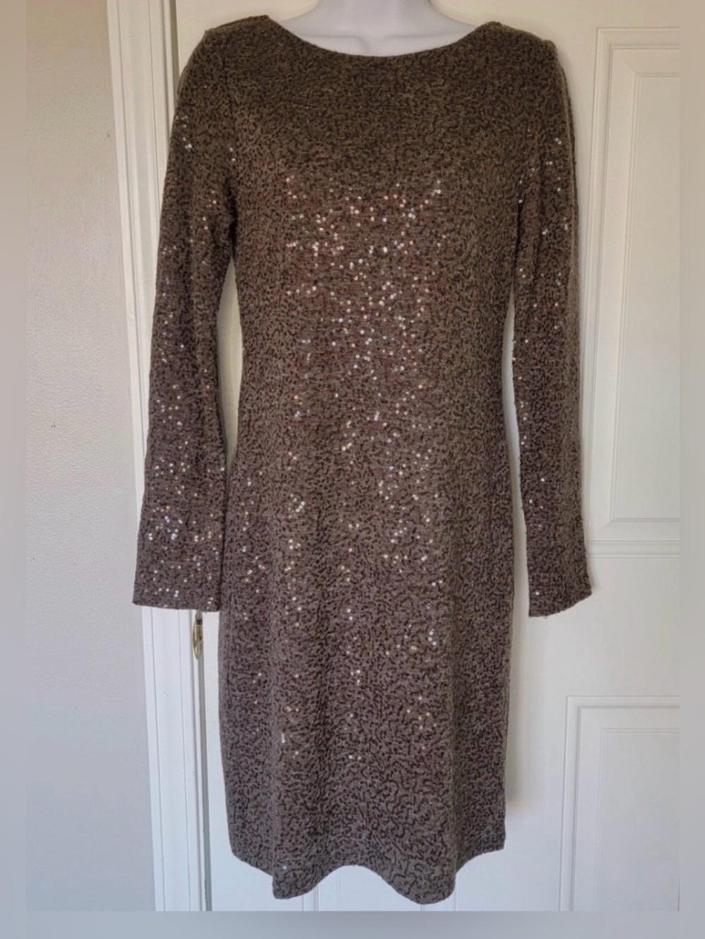 Alice + Olivia Nala Sequin Long Sleeve Brown Cocktail Mini Dress Size Small